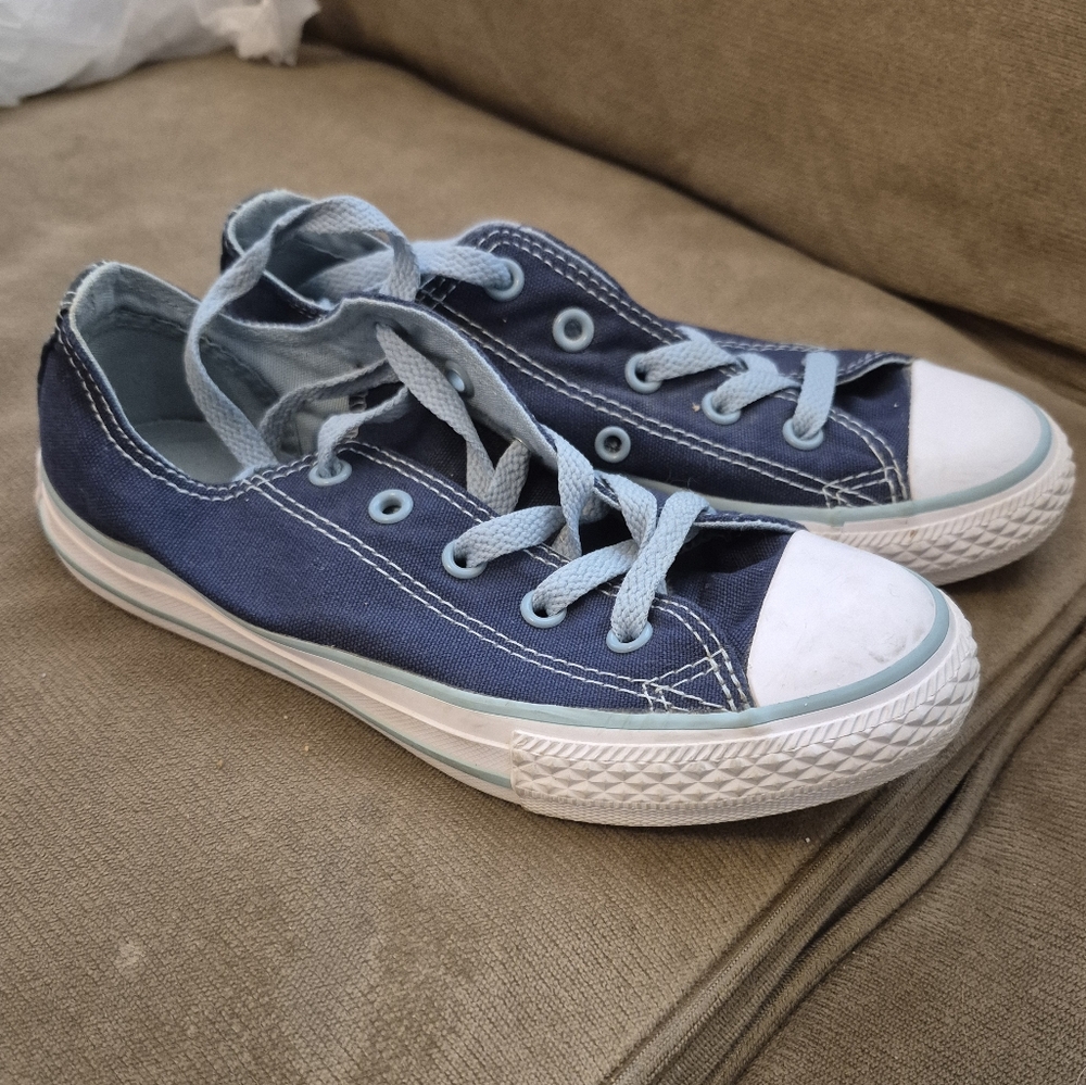 Converse Double Tongue Kids Junior Sz US 1 Dark Blue & White Sneakers‎ Low Top